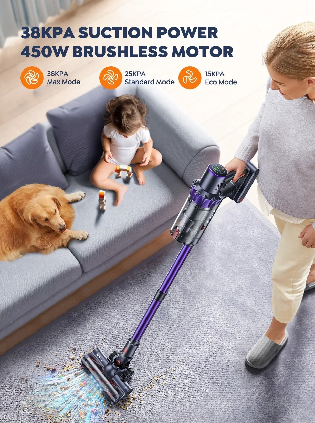 【New Year Sale!】Buture VC70 450W/38KPA Suction Cordless Vacuum Cleaner